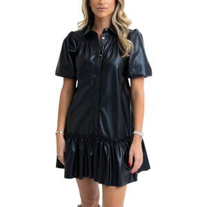 Fate Pleather Puff Sleeve Button Down Dress Sz M